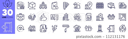 Boxes shelf, Lightning bolt and Triangle area line icons pack. Skyscraper buildings, Home charging, Palette web icon. Charging station, Entrance, Algorithm pictogram. Engineering team. Vector Boxes shelf, Lightning bolt and Triangle area line icons pack. Skyscraper buildings, Home charging, Palette web icon. Charging station, Entrance, Algorithm pictogram. Engineering team. Vector 112131176