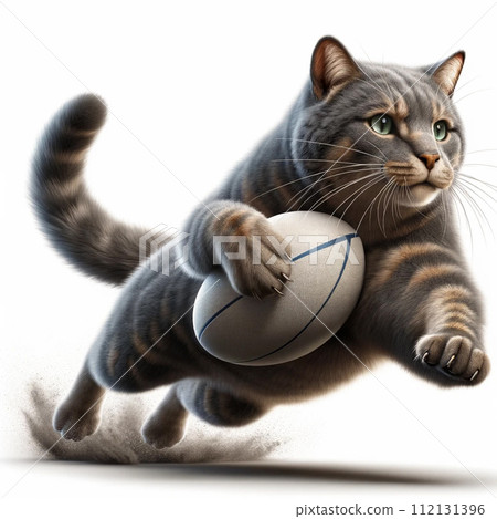 貓玩橄欖球貓白色背景照片風格逼真 AI 生成圖像 貓玩橄欖球貓白色背景照片風格逼真 AI 生成圖像 112131396
