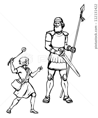 David and Goliath. Vector drawing 112131422