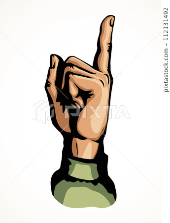Finger pointing to an object. Vector drawing 112131492