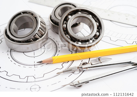Engineering and precision tools with metal ball bering, mechanical industrial. Engineering and precision tools with metal ball bering, mechanical industrial. 112131642