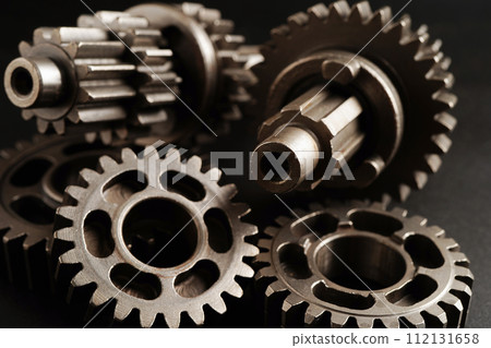 Metal gear wheel engine car and bike, mechanic industry concept. 112131658