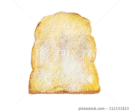 Toasted slice bread with butter and sugar isolated 112131813