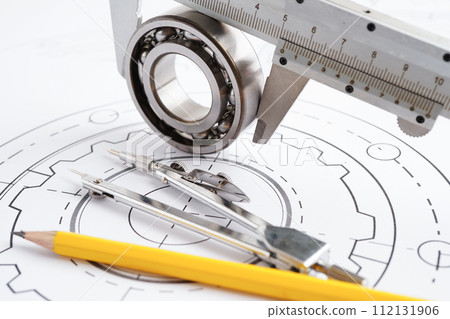 Engineering and precision tools with metal ball bering, mechanical industrial. Engineering and precision tools with metal ball bering, mechanical industrial. 112131906