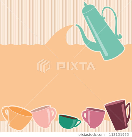 Stripy greeting card with teapot and cups Stripy greeting card with teapot and cups 112131953