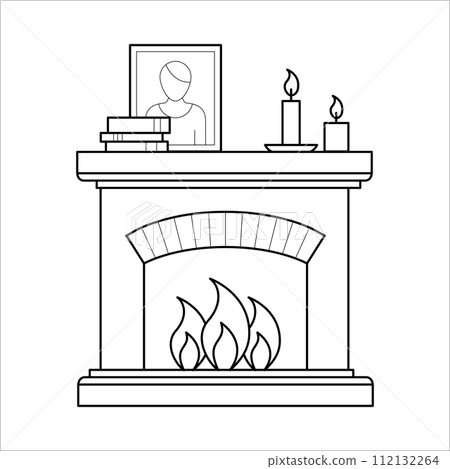 Fireplace in thin line style. Fireplace in thin line style. 112132264