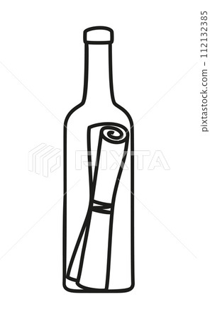 Message in a bottle symbol, a rolled-up letter in a bottle Message in a bottle symbol, a rolled-up letter in a bottle 112132385