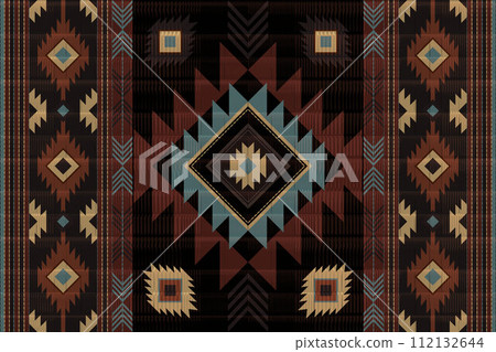 Navajo tribal vector seamless pattern. Native American ornament. Ethnic South Western decor style. Boho geometric ornament. Vector seamless pattern. Mexican blanket, rug. Woven carpet illustration. 112132644