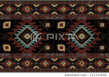 Navajo tribal vector seamless pattern. Native American ornament. Ethnic South Western decor style. Boho geometric ornament. Vector seamless pattern. Mexican blanket, rug. Woven carpet illustration. 112132646