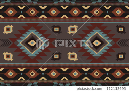 Navajo tribal vector seamless pattern. Native American ornament. Ethnic South Western decor style. Boho geometric ornament. Vector seamless pattern. Mexican blanket, rug. Woven carpet illustration. 112132693