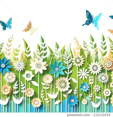 Wild flowers with butterflies paper cut art Wild flowers with butterflies paper cut art 112132834