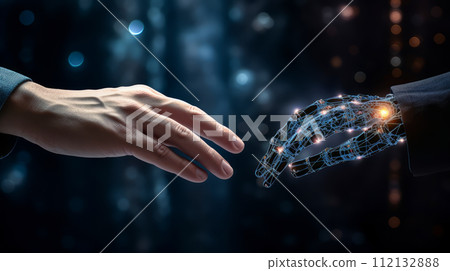 Artificial Intelligence Machine Learning Robot Hands and Human Touch 112132888