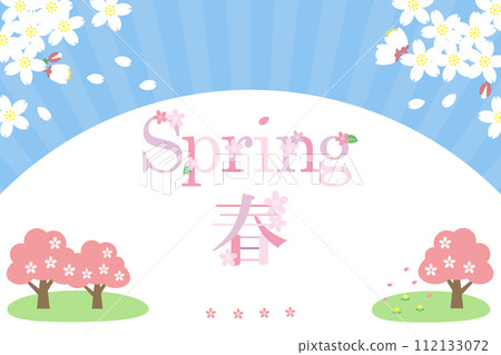 Spring design text with cherry blossom tree 112133072