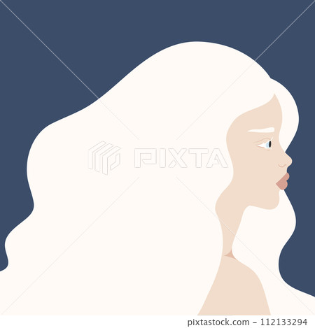 Beautiful Albino woman portrait. Profile of a young female with albinism. Genetic rare appearance. Vector illustration Beautiful Albino woman portrait. Profile of a young female with albinism. Genetic rare appearance. Vector illustration 112133294