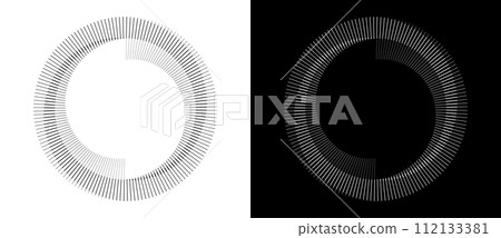 Spiral with lines as dynamic abstract vector background or logo or icon. Yin and Yang symbol. Design element or icon. Black shape on a white background and the same white shape on the black side. 112133381