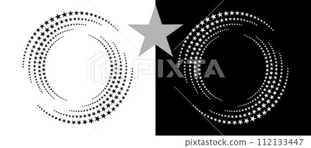 Abstract background with stars in circle. Art design spiral as logo or icon. A black figure on a white background and an equally white figure on the black side. 112133447