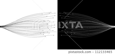 Abstract lines with dots over background. Connecting or big data concept. Design element or icon. Black shape on a white background and the same white shape on the black side. Abstract lines with dots over background. Connecting or big data concept. Design element or icon. Black shape on a white background and the same white shape on the black side. 112133465
