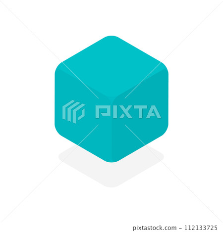 Floating light blue rounded cube - simple isometric design cube shape material Floating light blue rounded cube - simple isometric design cube shape material 112133725