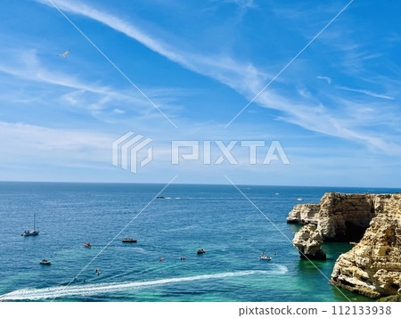 Beautiful view of Benagil Cave in Carvoeiro Algarve Portugal Beautiful view of Benagil Cave in Carvoeiro Algarve Portugal 112133938