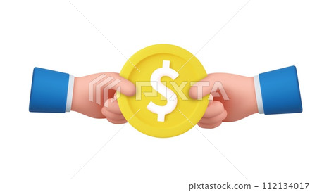 3D cartoon hand hold coin. 112134017