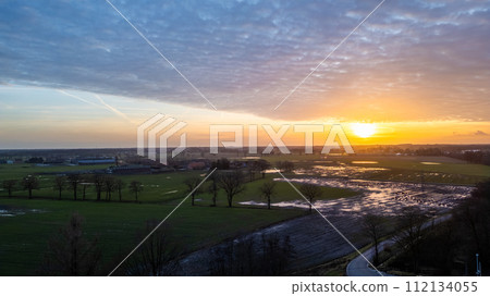 Sunset Over Wetland Rural Landscape Sunset Over Wetland Rural Landscape 112134055