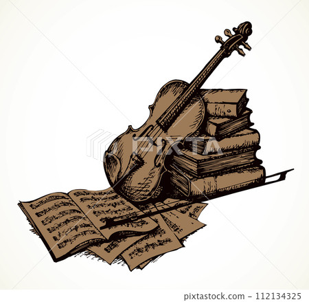 Still life with a violin. Vector drawing 112134325
