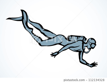 Scuba diver underwater. Vector drawing 112134328