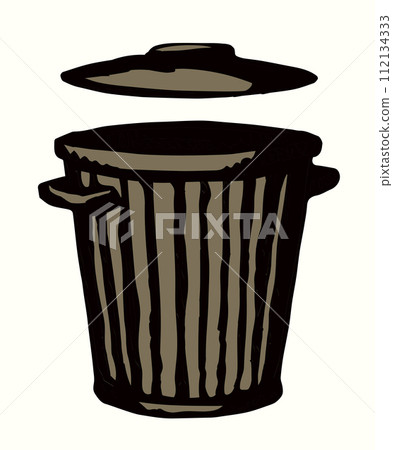 Iron trash can isolated on white. Black ink hand drawn sign 112134333
