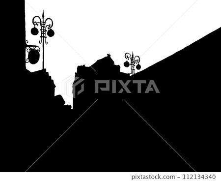 Vector outline. The architectural landscape of the old streets of the city Vector outline. The architectural landscape of the old streets of the city 112134340