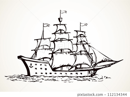 Sailing vessel. Vector drawing ship Sailing vessel. Vector drawing ship 112134344