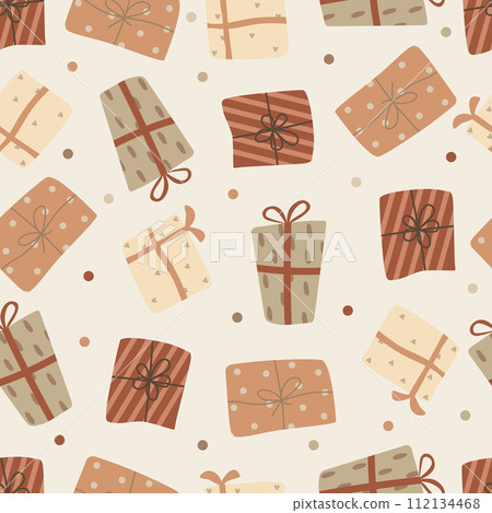 Boho Hand Drawn Gift Boxes Seamless Pattern 112134468