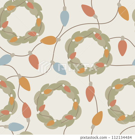 Christmas Garland Lights and Wreath Seamless Pattern Christmas Garland Lights and Wreath Seamless Pattern 112134484