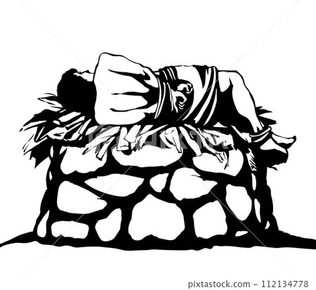 Man With hands tied on altar. Vector drawing Man With hands tied on altar. Vector drawing 112134778