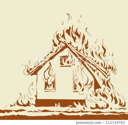 Burning house. Vector drawing sketch 112134783