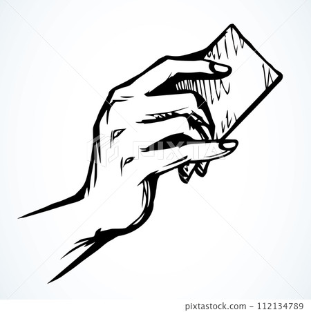 Hand with business card. Vector drawing Hand with business card. Vector drawing 112134789