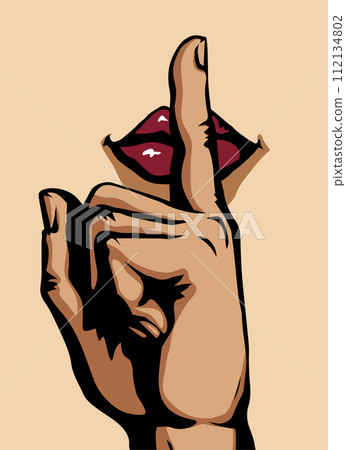 The finger shows quietly. Vector drawing The finger shows quietly. Vector drawing 112134802