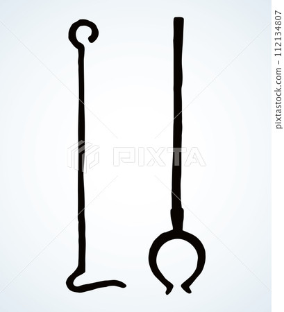 Old fire iron poker. Vector drawing Old fire iron poker. Vector drawing 112134807