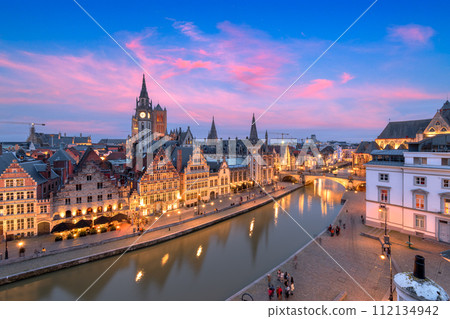 Ghent, Belgium old town cityscape from the Graslei 112134942