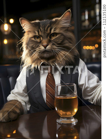 Cat drinks a refreshing drink at the bar 112135100