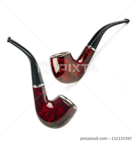 Tobacco pipes isolated on a white. Collage. There is free space for text. 112135397