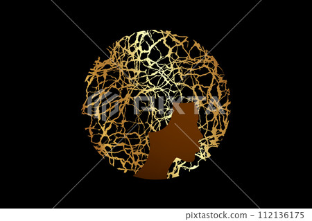 beauty logo design of African American Woman, dark silhouette face with gold Afro curly hair, luxury hairstyle salon concept, vector isolated or black background beauty logo design of African American Woman, dark silhouette face with gold Afro curly hair, luxury hairstyle salon concept, vector isolated or black background 112136175