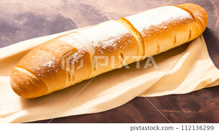 Close up of bread. Texture Baked Baguette bread, cooking 112136299