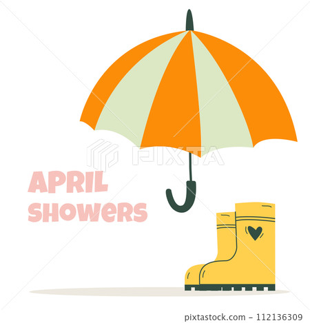 Yellow rain boots and umbrella. Yellow rain boots and umbrella. 112136309