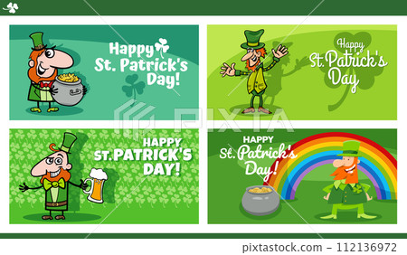 Saint Patrick Day designs set with cartoon Leprechaun character 112136972