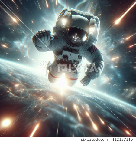 Astronaut moving swiftly in space. Created with generative ai 112137110