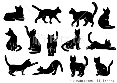 Cats silhouettes set. Cats in different poses. Vector illustration EPS10 Cats silhouettes set. Cats in different poses. Vector illustration EPS10 112137875