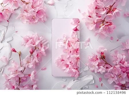 AI-generated content. A bright pink gerbera flower emerging from a smartphone screen symbolizes a connection with digital nature. 112138496