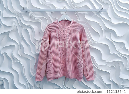 AI-generated content. Close-up of a hot pink knitted sweater matching the soft background 112138541