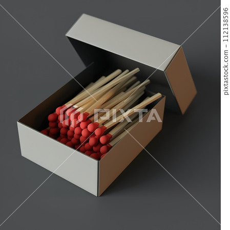 AI-generated content. A high quality image of matches in an open box, clearly showing the red heads and wooden stems against a neutral background. AI-generated content. A high quality image of matches in an open box, clearly showing the red heads and wooden stems against a neutral background. 112138596