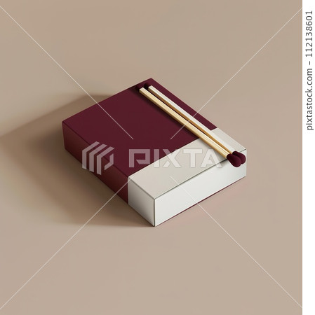 AI-generated content. A high quality image of matches in an open box, clearly showing the red heads and wooden stems against a neutral background. 112138601